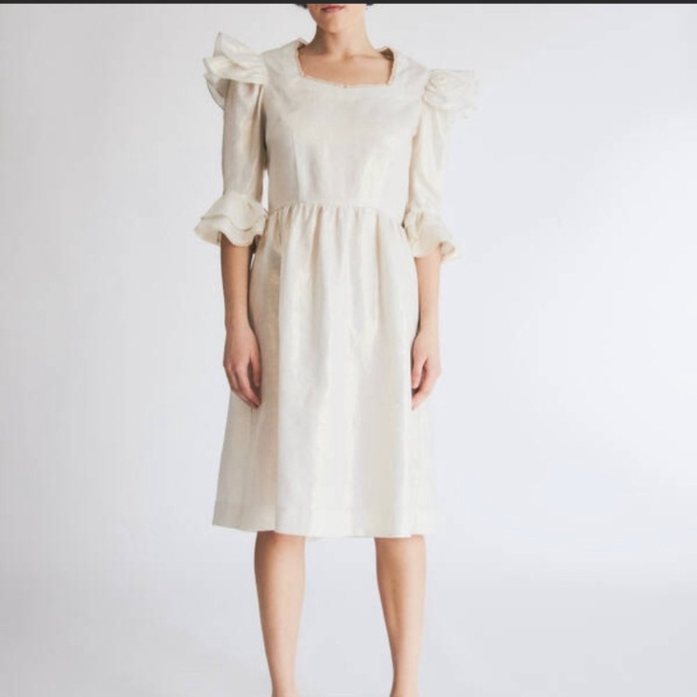 Batsheva Antoinette Dress White-Gold Linen